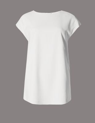 Tailored Fit Round Neck Crepe Shell Top
